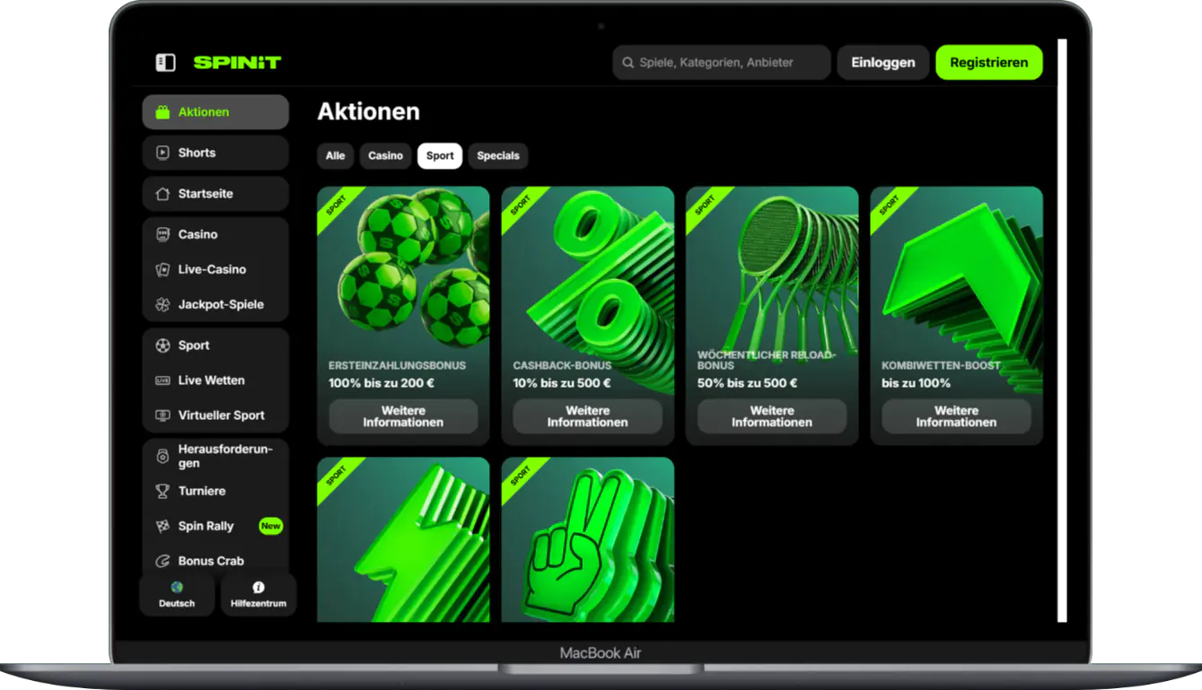 Sichern Sie sich Sport Boni bei Spinit