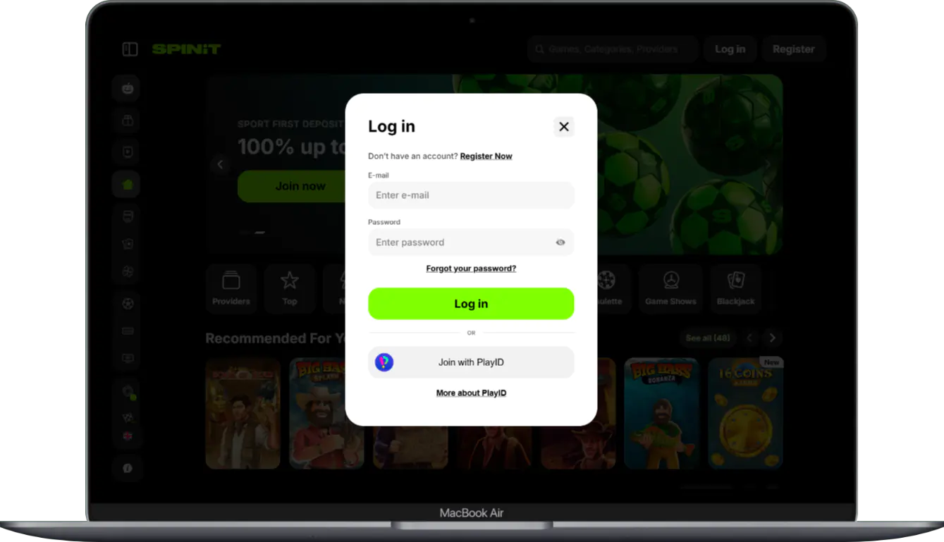 Melden Sie sich bei Ihrem Spinit Casino-Konto an